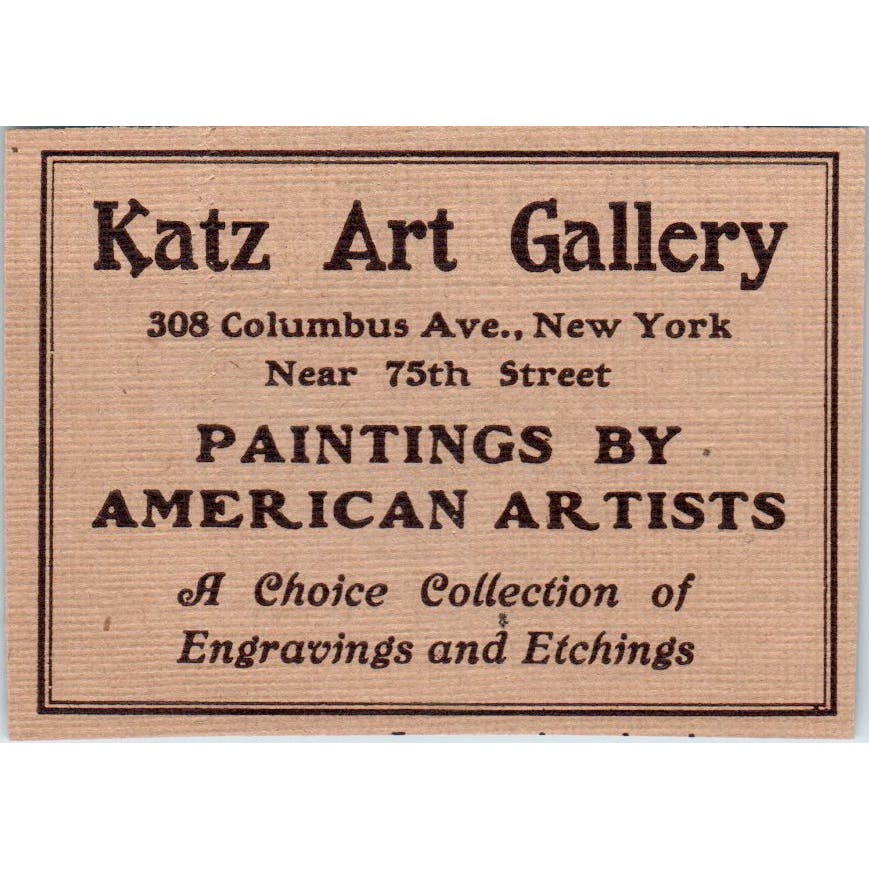Katz Art Gallery Columbus Ave. NY c1905 Victorian Ad AE9-MA9