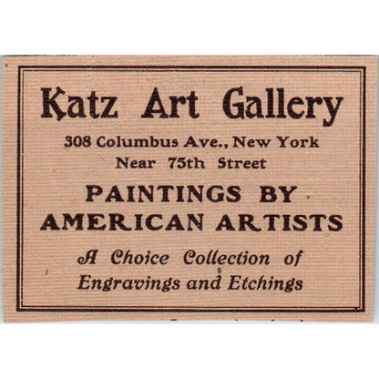 Katz Art Gallery Columbus Ave. NY c1905 Victorian Ad AE9-MA9