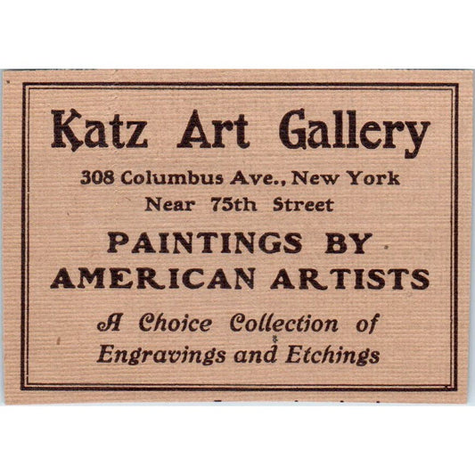 Katz Art Gallery Columbus Ave. NY c1905 Victorian Ad AE9-MA9