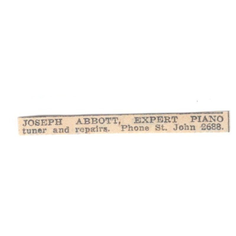 Joseph Abbott Expert Piano Tuner and Repairs St. John Winnipeg 1920 Ad AG2-S11