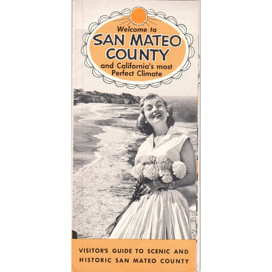 1950s San Mateo County California Visitor's Guide Brochure & Map TH9-CB