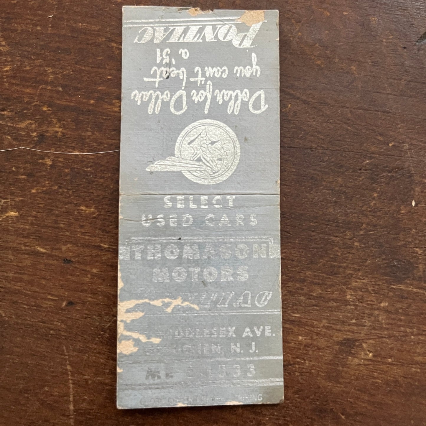 1951 Pontiac Thomason Motors Metuchen NJ Vintage Matchbook Cover SF3-Y1