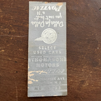 1951 Pontiac Thomason Motors Metuchen NJ Vintage Matchbook Cover SF3-Y1