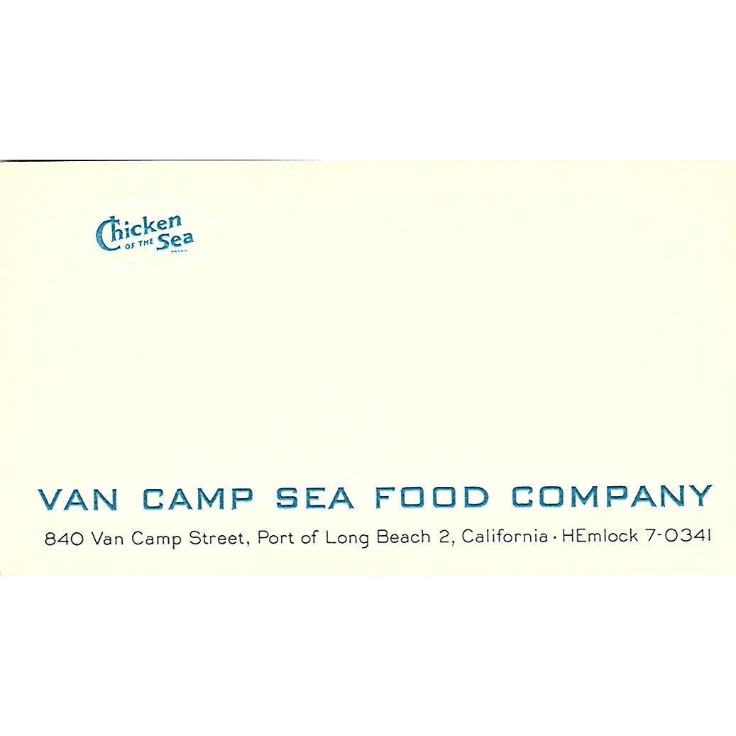 Chicken of the Sea Van Camp Seafood Co Long Beach Vintage Business Card SD9-B11