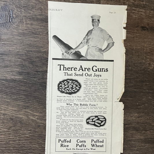 WWI Era Guns That Send Out Joys - Grain Rice Corn Wheat Magazine Ad 5.5x10 V8