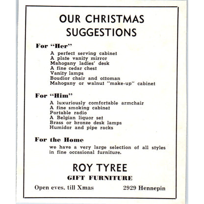 Christmas Roy Tyree Gift Furniture Hennepin Minneapolis 1940 Magazine Ad AF1-OM