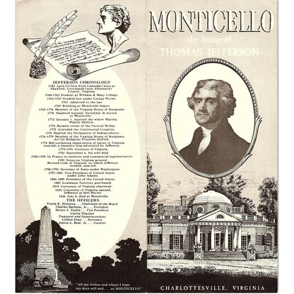 Monticello Home of Thomas Jefferson Charlottesville VA 1960s Brochure TH2-TB3