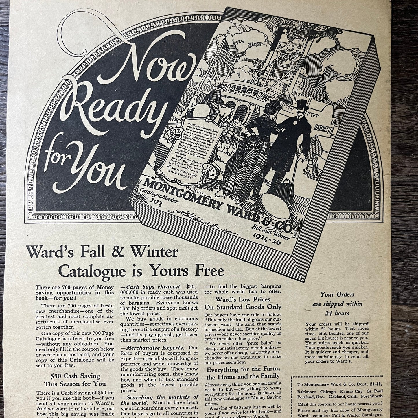 Montgomery Ward & Co Winter 1925-26 Catalog Offer Vintage Magazine Ad 10x14 V7