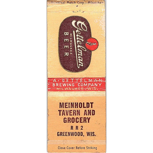 Meinholdt Tavern & Grocery Greenwood WI Vintage Matchbook Cover SC7-Y5