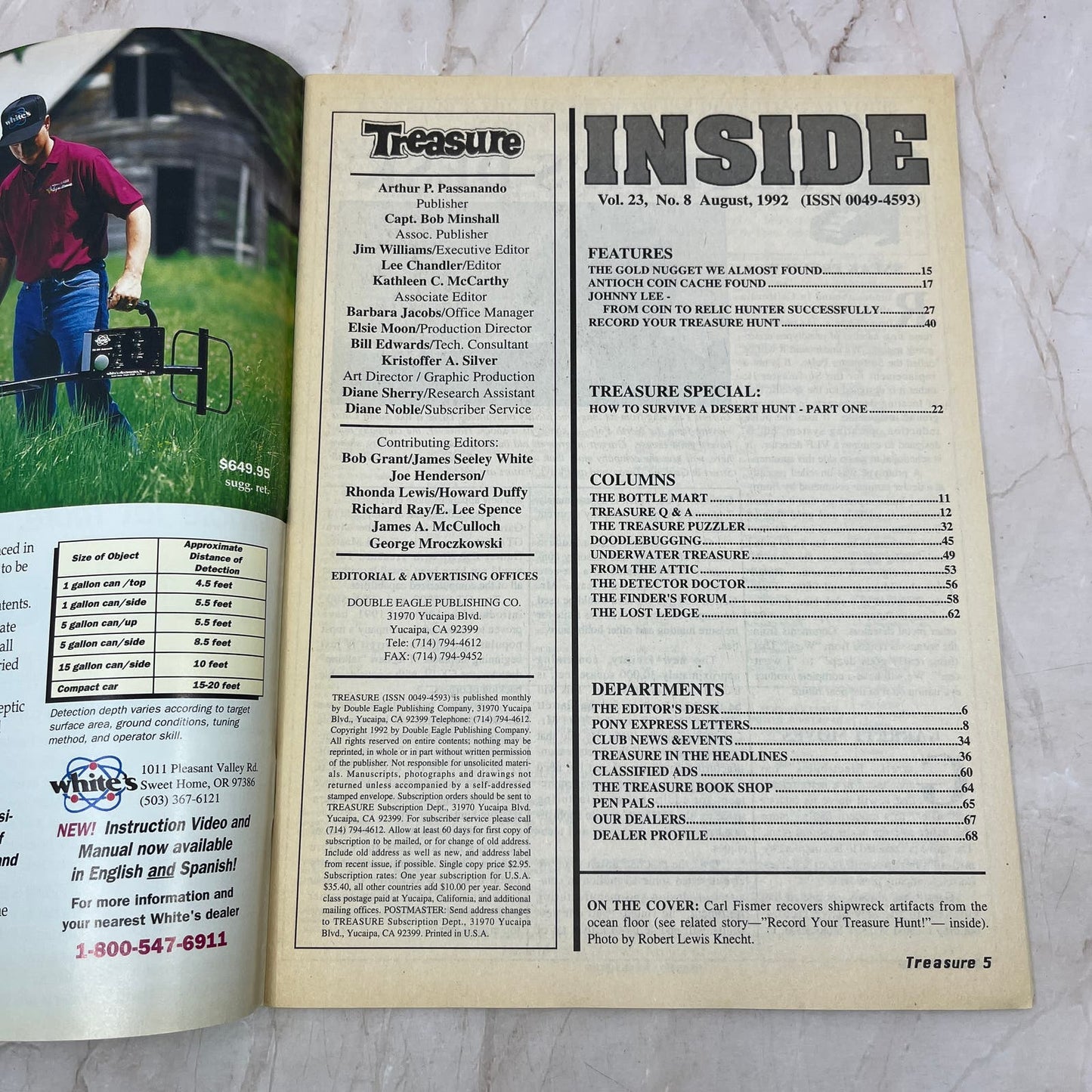 1992 August - Treasure Magazine - Treasure Hunting Prospecting Metal Detector M16