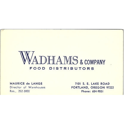 Maurice De Lange Wadhams & Co Food Portland OR Vintage Business Card SD9-B8