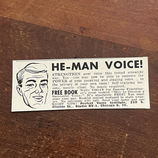 He-Man Voice - Perfect Voice Institute Chicago IL 1955 Ad AF9-S1