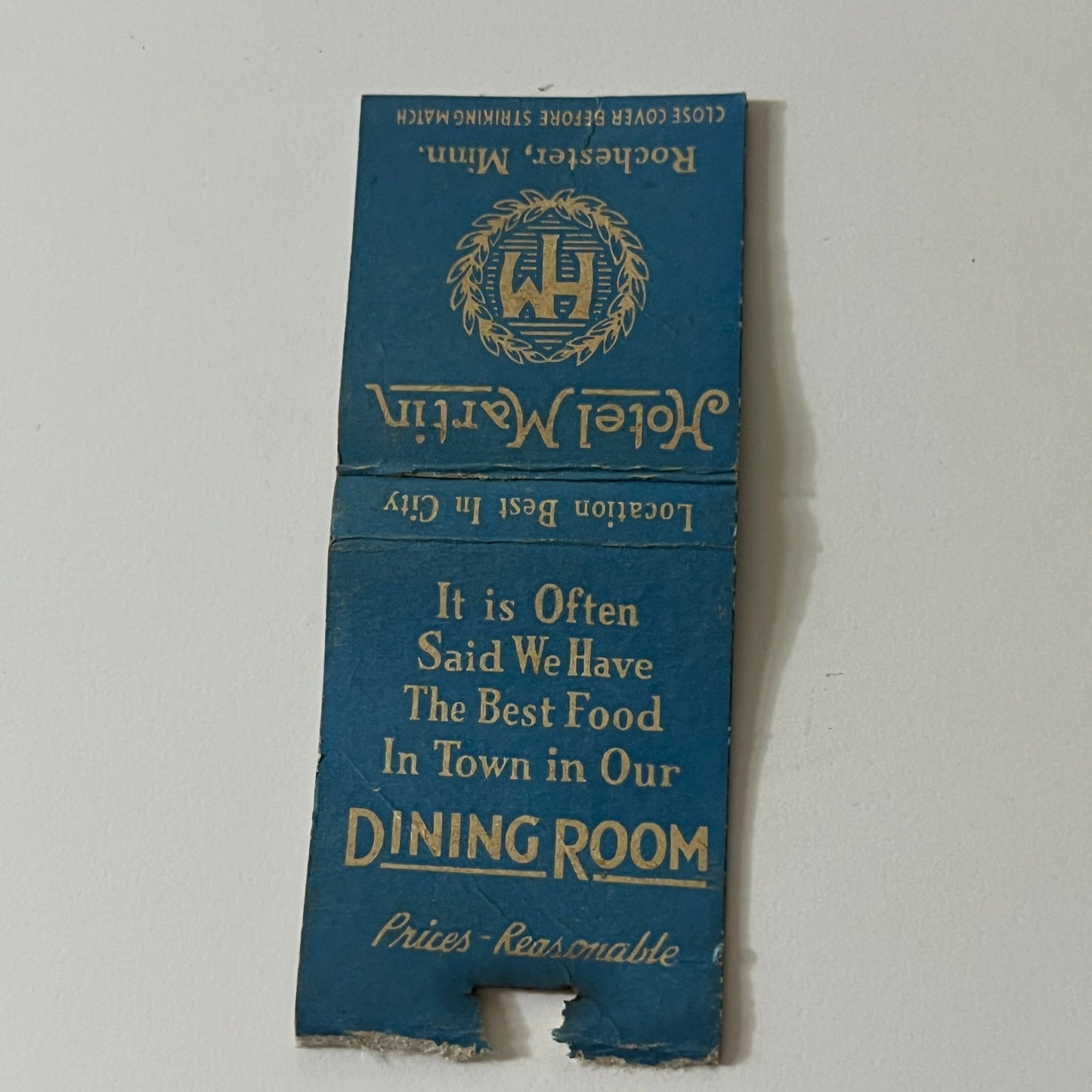 Hotel Martin Rochester MN Vintage Matchbook TB6-MB2-11