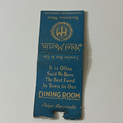 Hotel Martin Rochester MN Vintage Matchbook TB6-MB2-11
