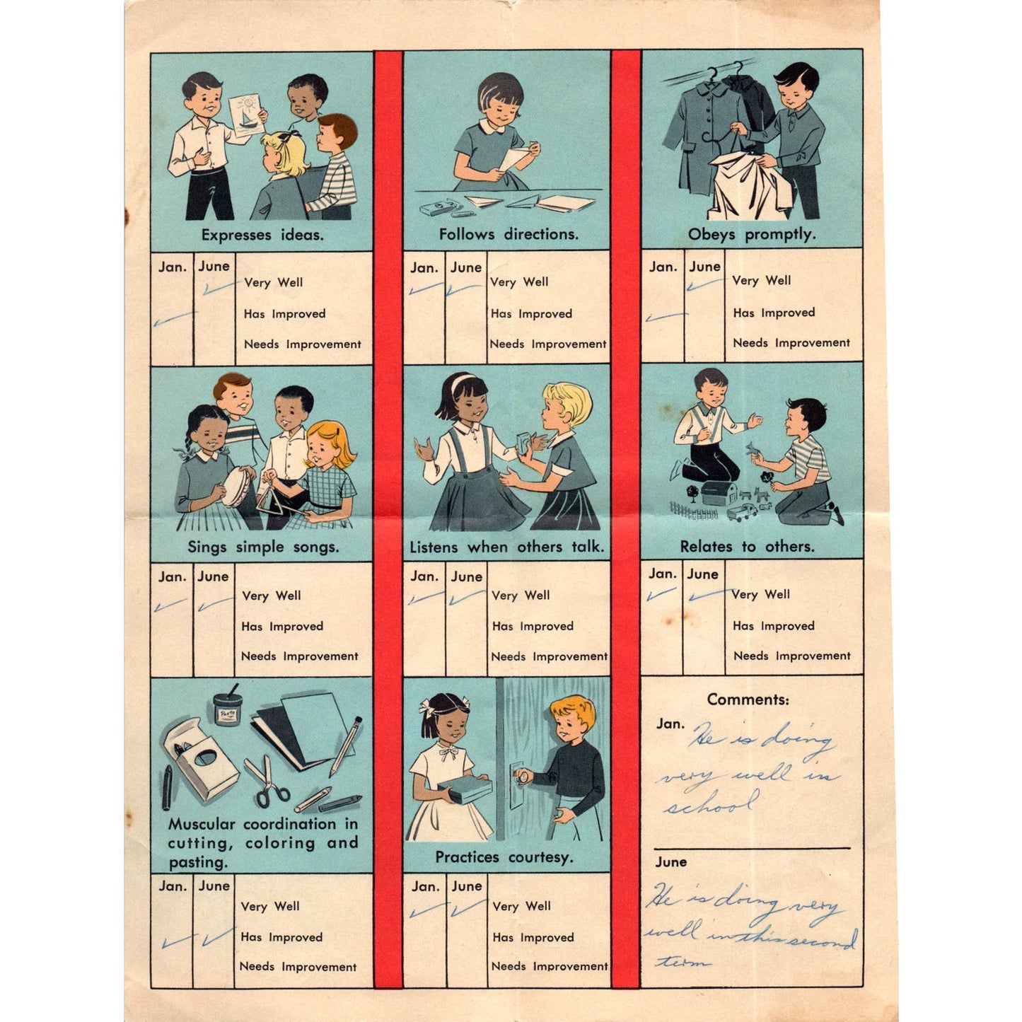 1968 Kindergarten Child's Progress Report St. Boniface Nicholas Franke AB9