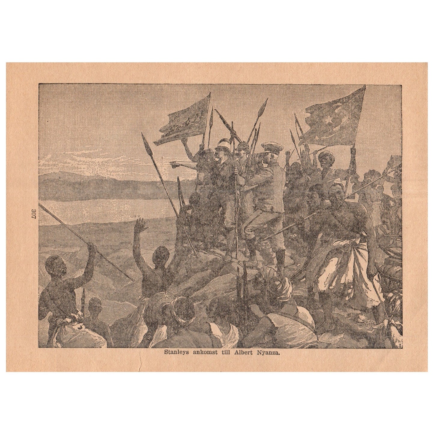 Stanley's arrival at Albert Nyanza 1909 Swedish Engraving Print AF5-17