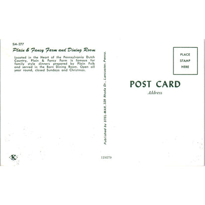 Plain & Fancy Farm & Dining Room Pennsylvania Dutch Country Vintage Postcard PD5