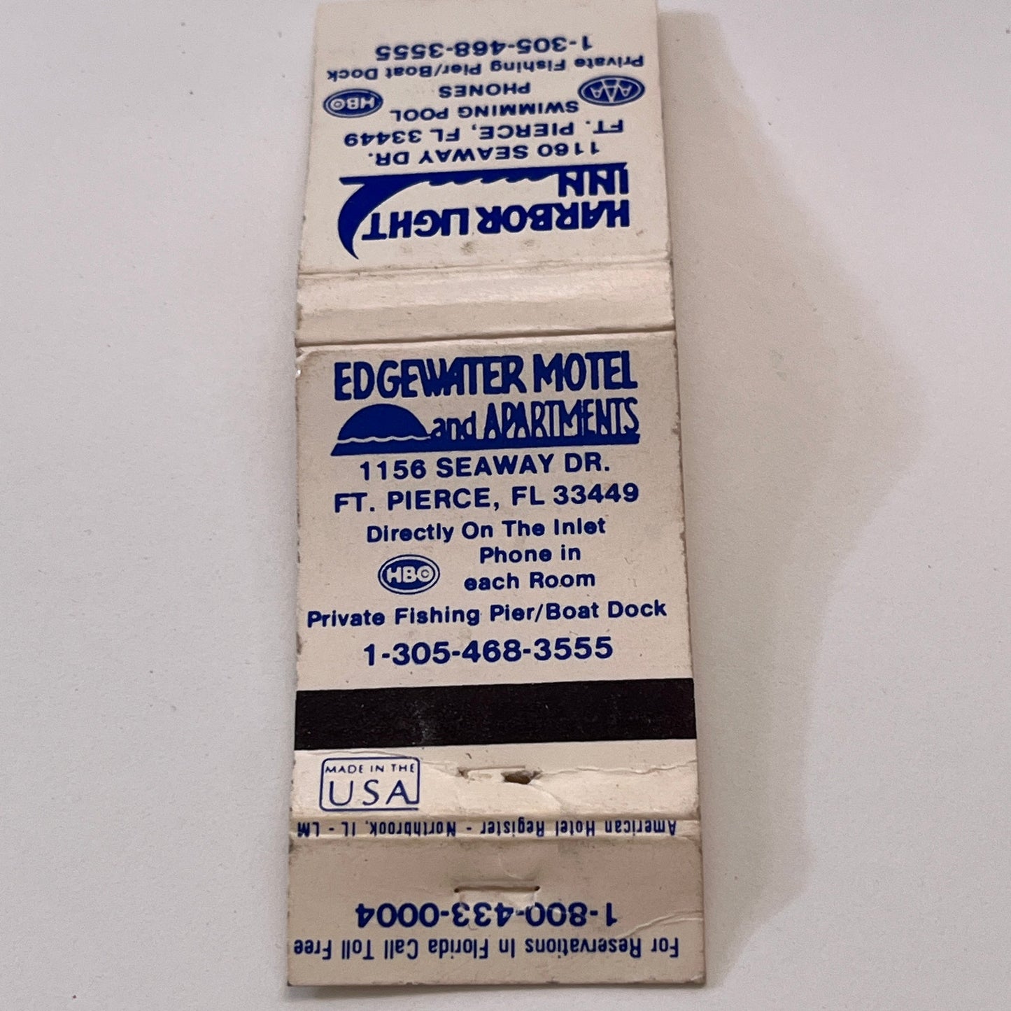 Edgewater Hotel & Apartments Harbor Light Inn Ft Pierce FL Matchbook TB6-MB1-10