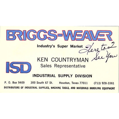 Briggs Weaver Ken Countryman Houston Texas Vintage Business Card SB4-B11