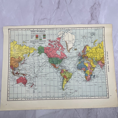 Map of the World on Mercator's Projection Double Sided 1910 Print V14-7