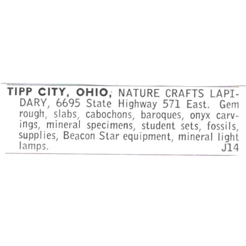 Nature Crafts Lapidary Supply Tipp City Ohio 1972 Ad AF8-S25