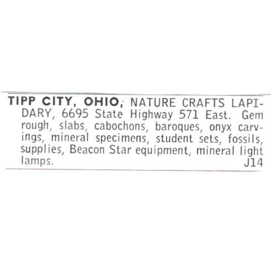 Nature Crafts Lapidary Supply Tipp City Ohio 1972 Ad AF8-S25