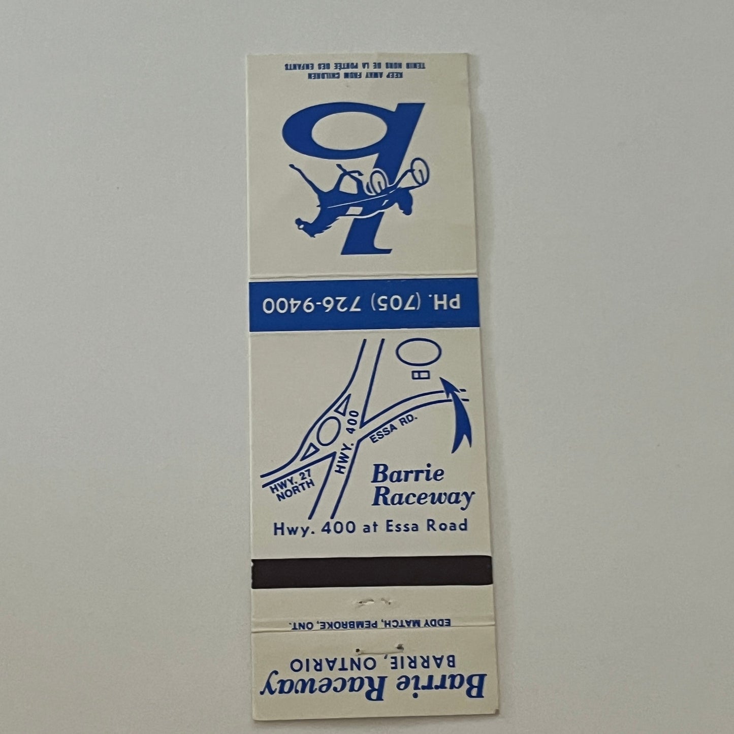 Barrie Raceway Horse Racing Ontario Vintage Matchbook Cover MM5-9