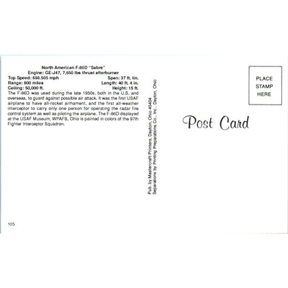 North American F-86D Sabre Vintage Postcard TG8-PC