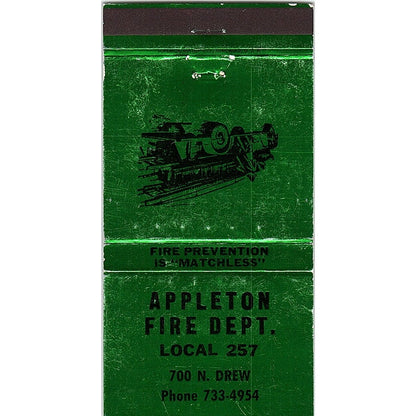 Appleton Fire Department Local 257 WI Vintage Matchbook TB6-MB2-7