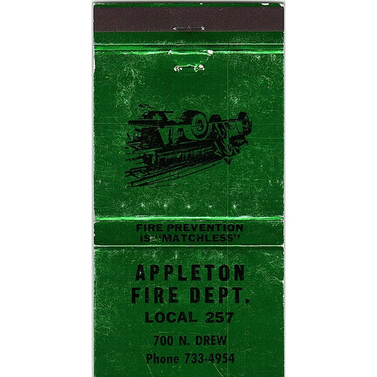 Appleton Fire Department Local 257 WI Vintage Matchbook TB6-MB2-7