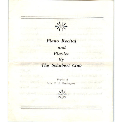 Vintage Piano Recital and Playlet Program The Schubert Club C.H. Harrington AE6