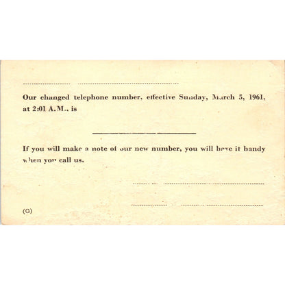 1961 Change of Telephone Number - Blank - Postal Mailing Card PE6