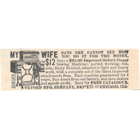 Oxford Mfg Co. Sewing Machines Chicago IL 1892 Magazine Ad AK6-S3