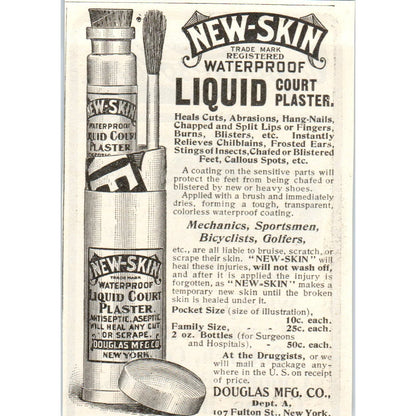 New-Skin Liquid Court Plaster Douglas Mfg Co c1905 Original Advertisement AE7-A2