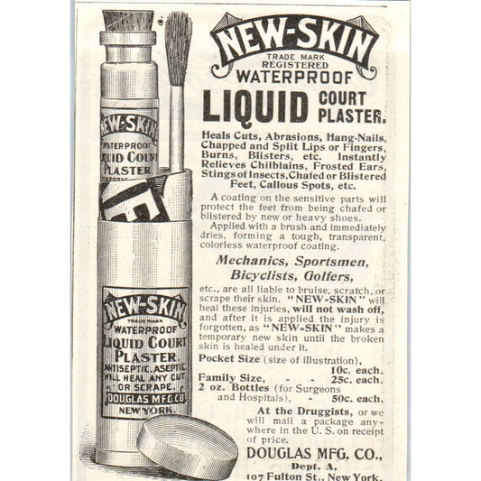 New-Skin Liquid Court Plaster Douglas Mfg Co c1905 Original Advertisement AE7-A2