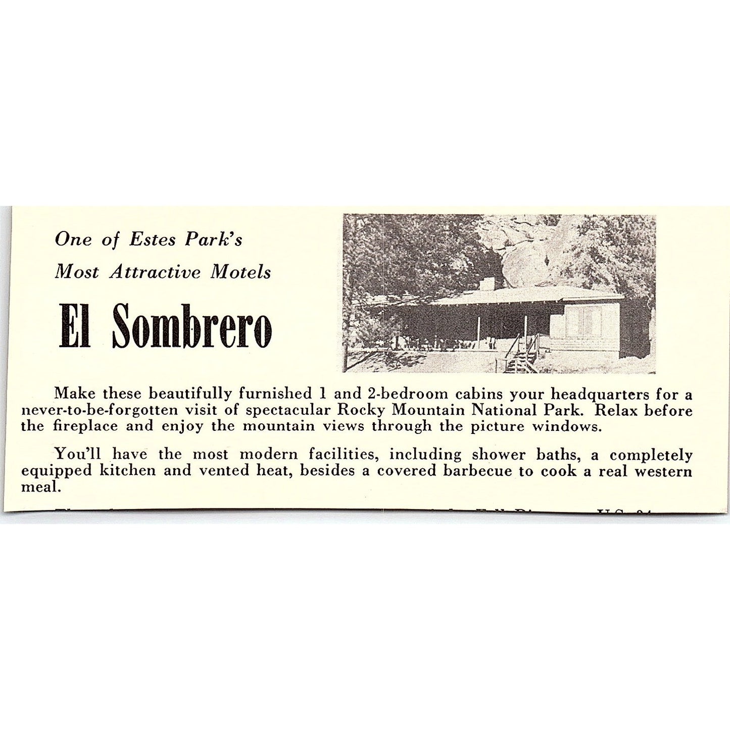 Cha-Nel-Bo Lodge & Cabins P.O. Drake Estes Park CO 1958 Ad AG1-M4