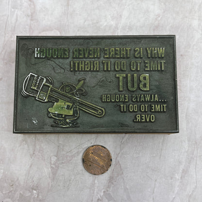 Plumber Pipe Wrench Humor Cartoon Vintage Letterpress Printers Block Plate SB8