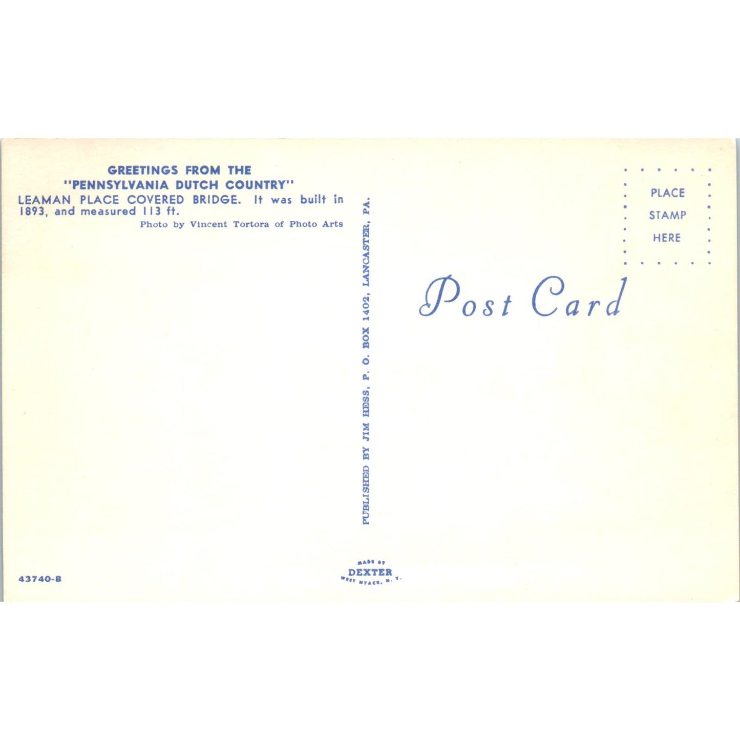 Leaman Place Bridge Pennsylvania Dutch Country Covered Bridge Postcard PB13