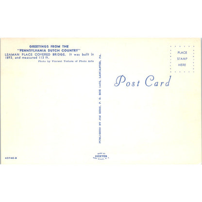 Leaman Place Bridge Pennsylvania Dutch Country Covered Bridge Postcard PB13