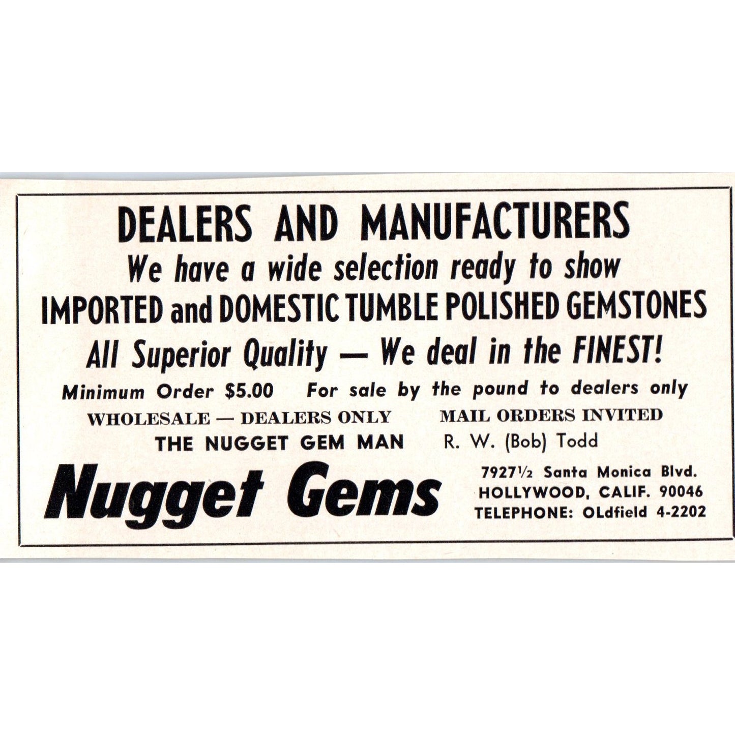 Nugget Gems Gemstone Dealers Hollywood California 1964 Magazine Ad AB6-M3