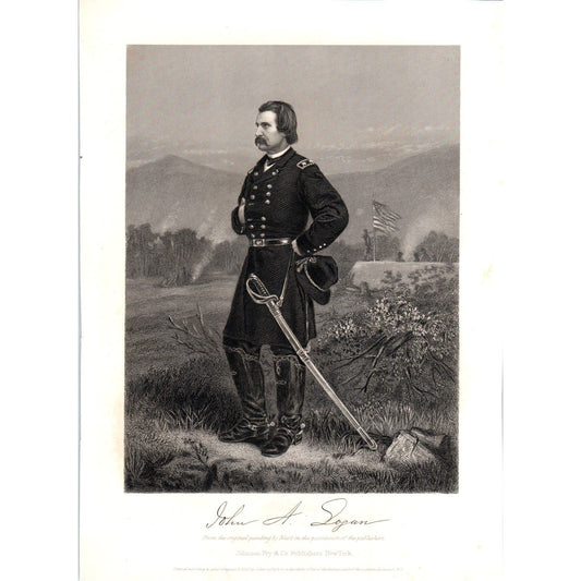 1865 Engraving Civil War Union General John A. Logan 7x10 AE6