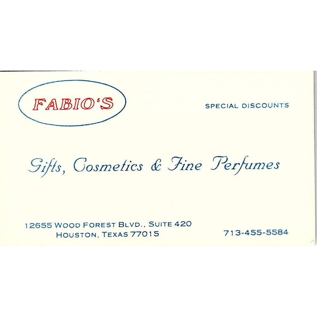 Fabio's Gifts, Cosmetics, Perfumes Houston TX Vintage Business Card SE3-B14