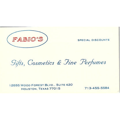 Fabio's Gifts, Cosmetics, Perfumes Houston TX Vintage Business Card SE3-B14