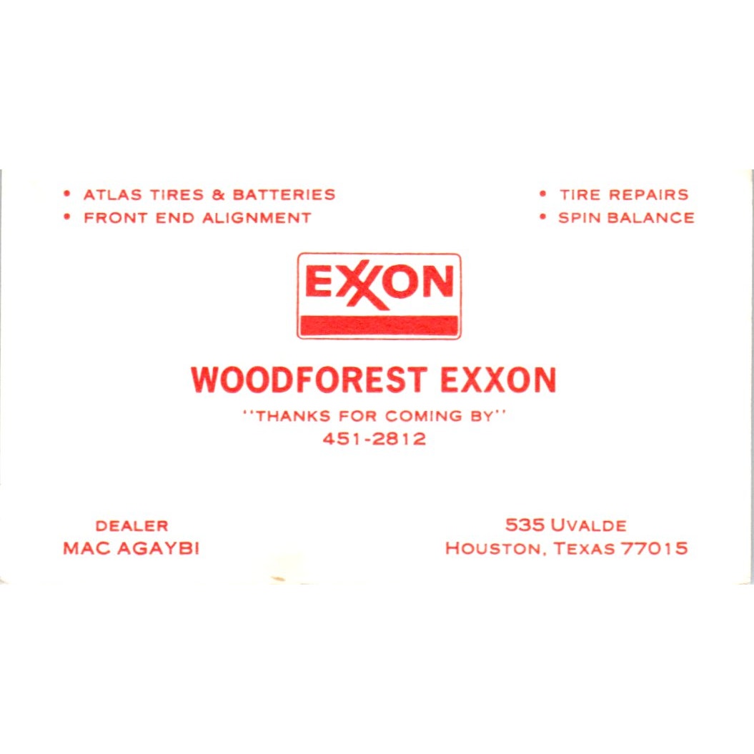 Woodforest Exxon Mac Agaybi Houston TX Vintage Business Card SD8-B20
