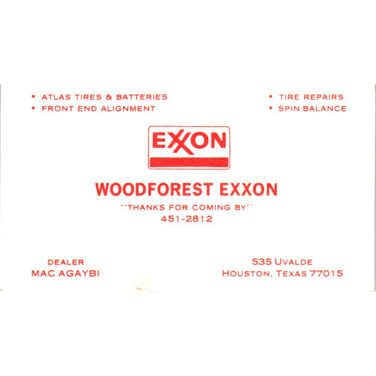Woodforest Exxon Mac Agaybi Houston TX Vintage Business Card SD8-B20