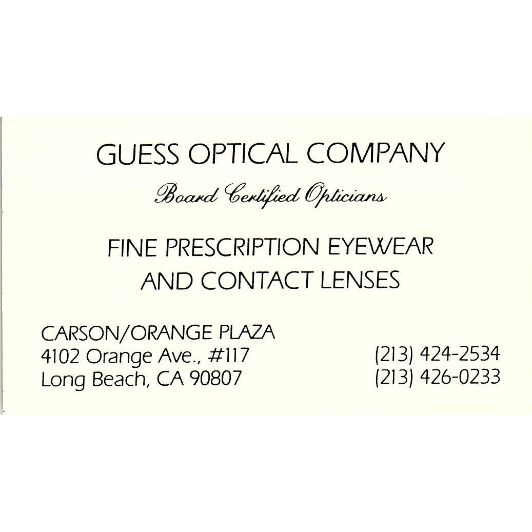 Guess Optical Company Long Beach CA Vintage Business Card SB4-B3