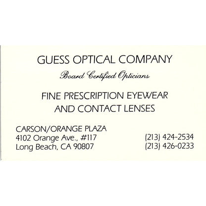 Guess Optical Company Long Beach CA Vintage Business Card SB4-B3