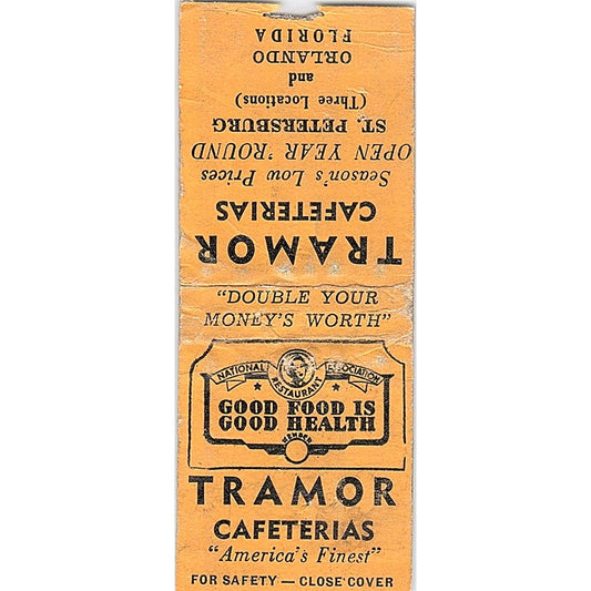 Tramor Cafeterias St. Petersburg & Orlando FL Vintage Matchbook Cover SC7-Y7