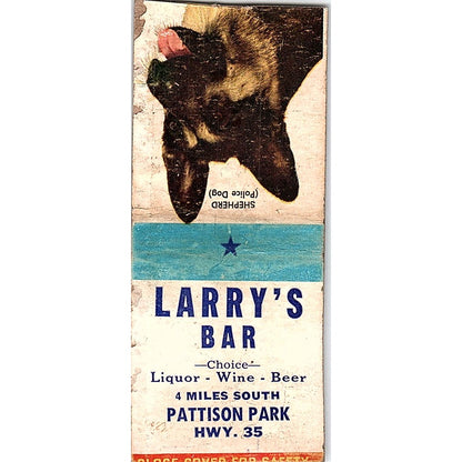 Larry's Bar Pattison Park German Shepherd Vintage Matchbook Cover SC7-Y5