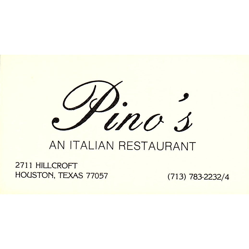 Pino's An Italian Restaurant Houston TX Vintage Business Card SSB4-B13